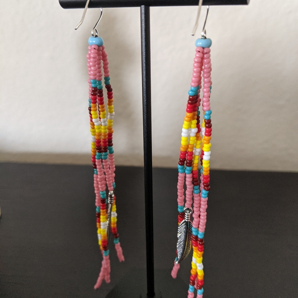 Pink fire theme earrings
